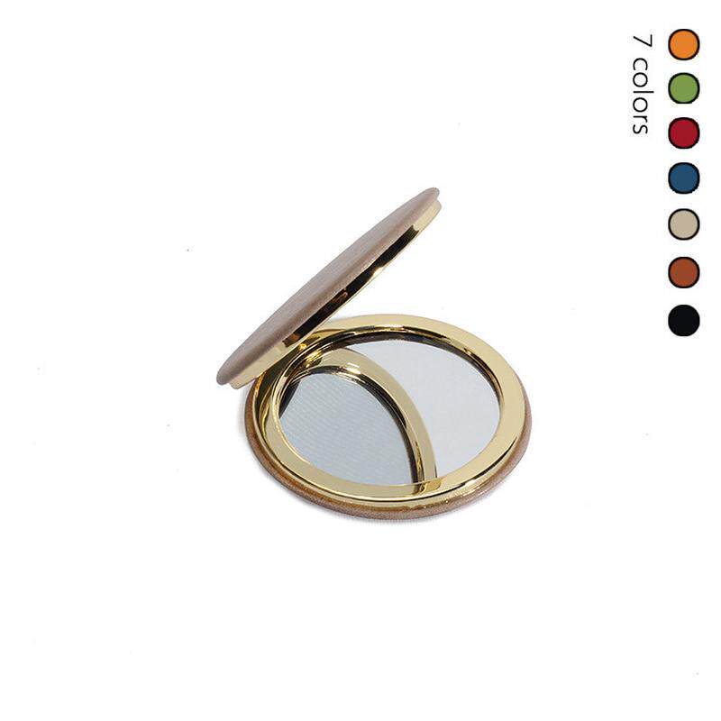 复古圆镜便携牛皮双面化妆镜女随身镜迷你折叠小镜子可压印logo