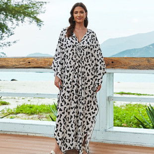 23长袍 沙滩罩衫 人棉印花手工编织度假宽松色8760