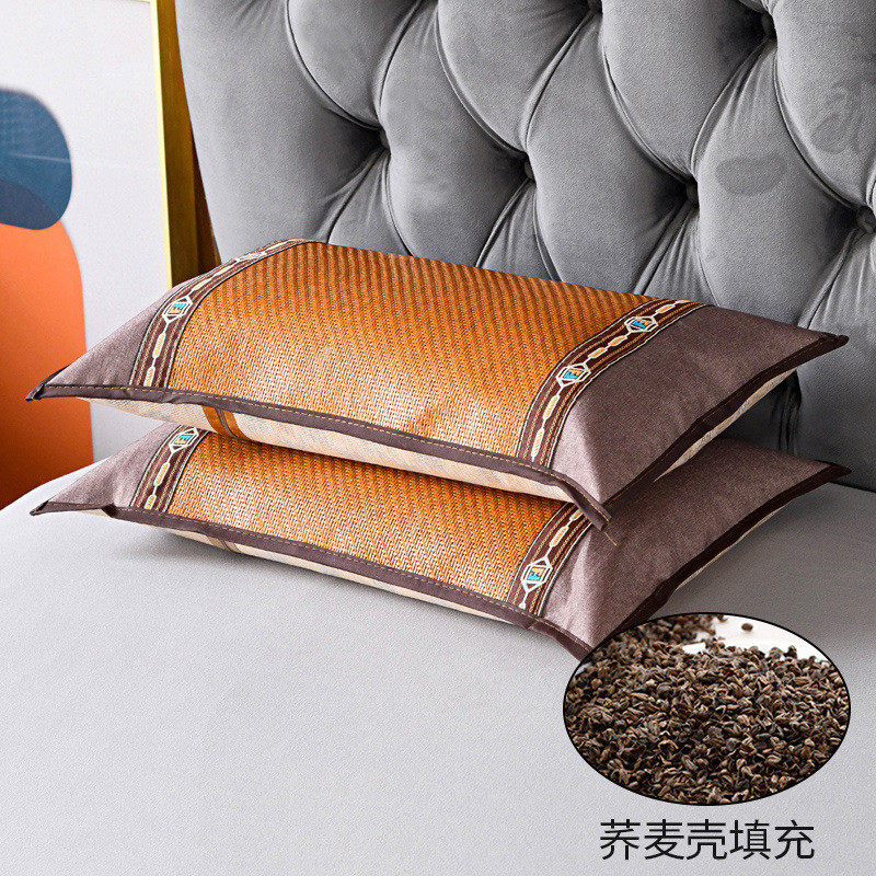 带枕头冰藤刺绣枕芯夏季凉席枕套单人学生宿舍枕冰丝枕头芯带枕套