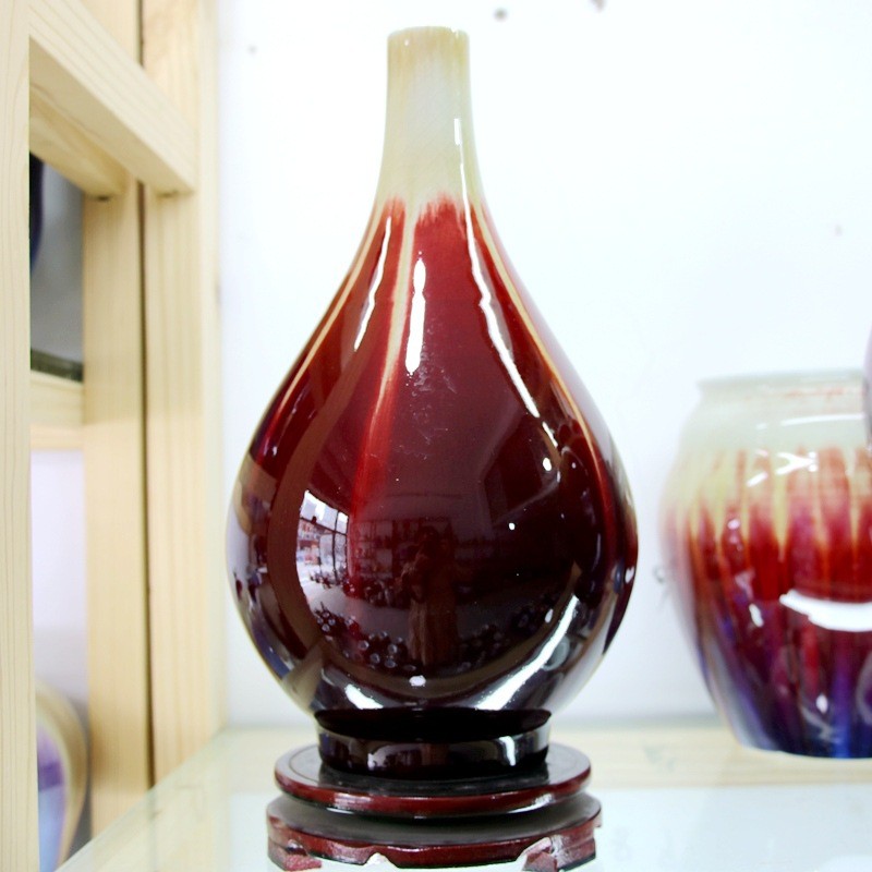 景德镇陶瓷器四大名瓷颜色釉窑变郎红花瓶三阳开泰工艺品现代中式