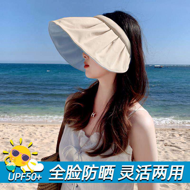 防晒帽女防紫外线大帽檐贝壳遮阳帽空顶帽子太阳帽遮脸可折叠夏天