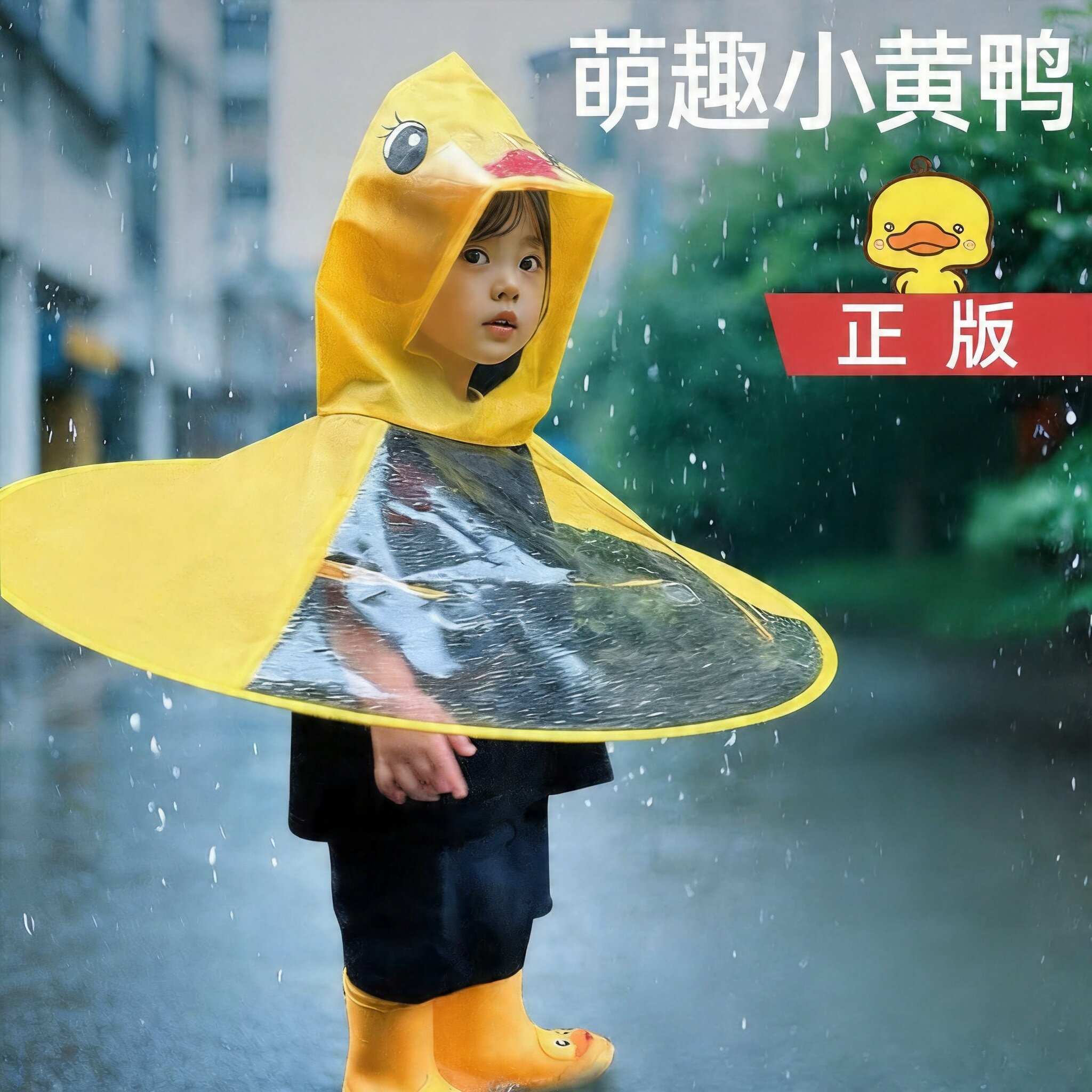 儿童网红神器飞碟雨衣帽女童小黄鸭斗篷式雨披宝宝雨具男孩幼儿园