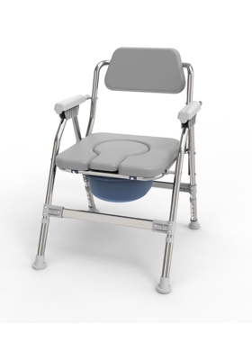 黑色PU加宽加厚坐便椅卧室可折叠靠背翻转马桶椅老人专用康复用品