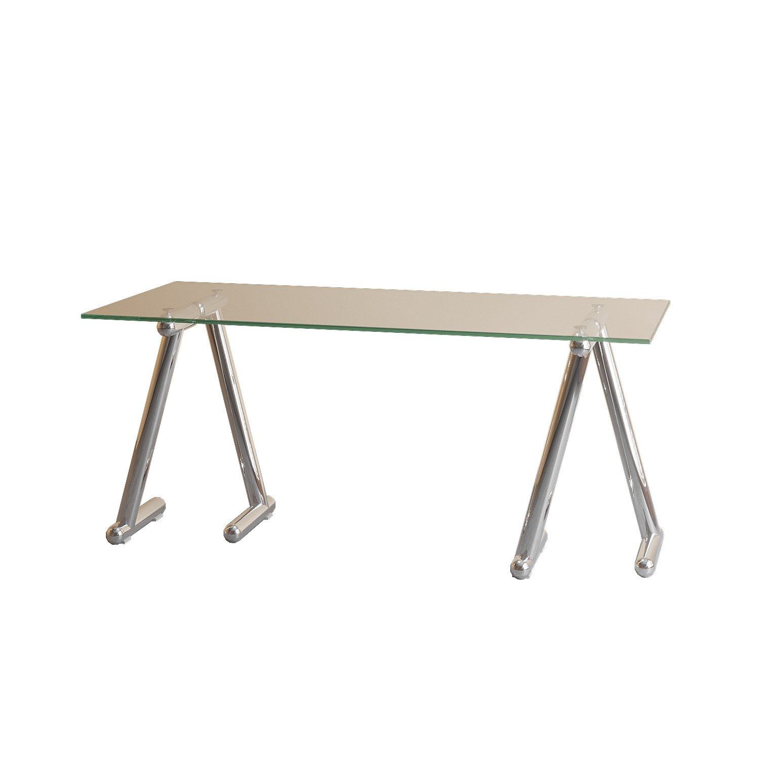 中古不锈钢金属圆管长方形玻璃桌极简电脑书桌简约办公写字工作台,住宅家具,玻璃餐桌,淘宝优惠券,粉丝福利购,淘宝优惠卷