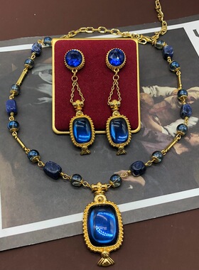 中古风琉璃吊坠流苏耳环套装