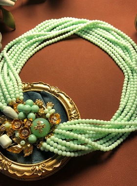 中古风 vintage饰品项链手工编织重工多层琉璃珠毛衣链法式高级感