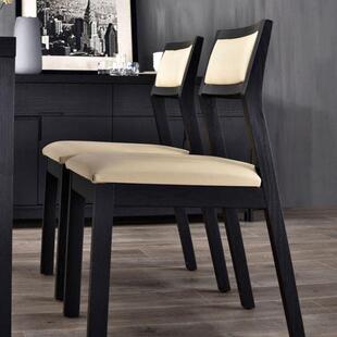 北欧实木餐椅 现代简约皮艺软包舒适休闲椅家用饭厅黑色靠背椅子