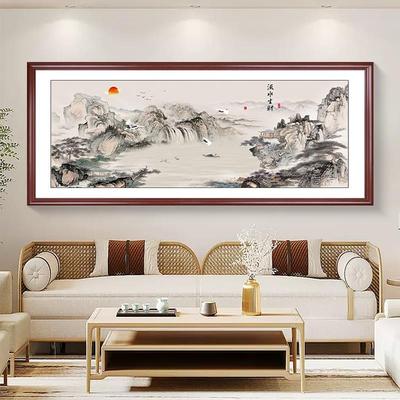 国画山水画办公室挂画中式客厅装饰画背景墙风景海纳百川字画壁画