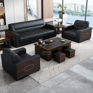 办公沙发简约三人位小型简约现代商务会客办公室西皮沙发茶几组合