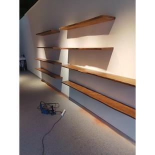 中世纪风格原木一字墙储物架墙挂书架隔断书架层压板展示架背景墙