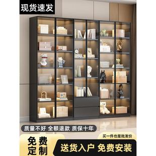 书柜带玻璃门定制一体整墙到顶书架家用客厅展示酒柜实木手办柜子