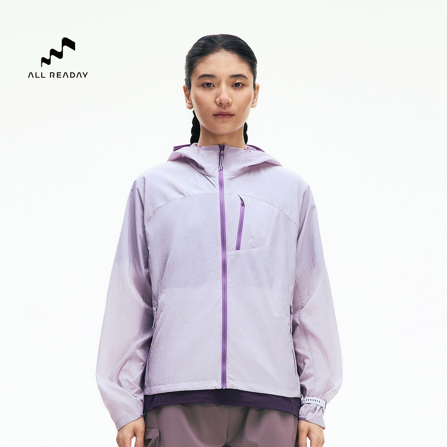 ALLREADAY新奇天 户外防晒衣女款轻薄透气皮肤衣徒步登山服外套 - 实物图