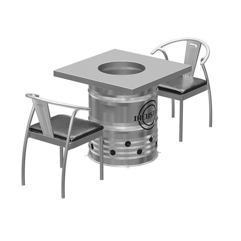 不锈钢火锅桌韩式炭火烤肉网红烧烤店商用铁艺餐桌油桶桌椅组合