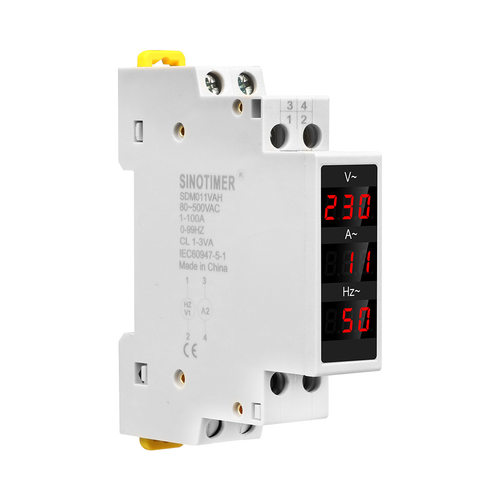 导轨式单相电压电流频率HZ表交流三显仪表80-500V 1-100A 0-99Hz