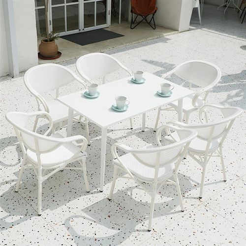 户外桌椅带伞白色室外庭院花园休闲藤椅外摆咖啡厅奶茶店桌椅组合