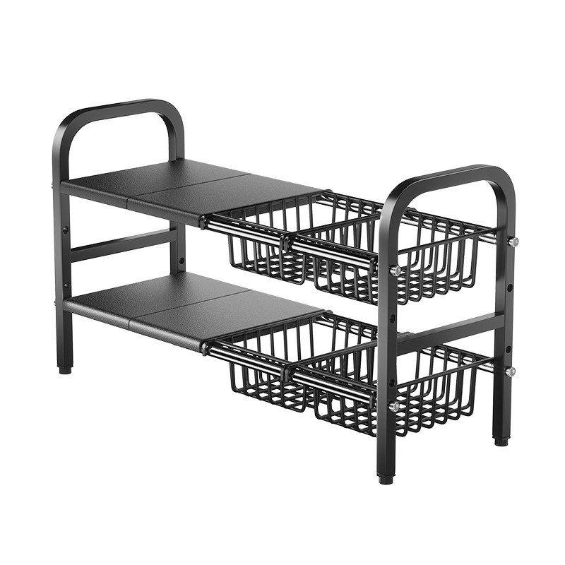 厨房下水槽置物架可伸缩橱柜多层调料架锅具收纳架橱柜厨具储物架