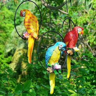 彷真中号金刚鹦鹉树脂挂件工艺礼品摆饰庭院户外鸟儿幼儿园空中吊