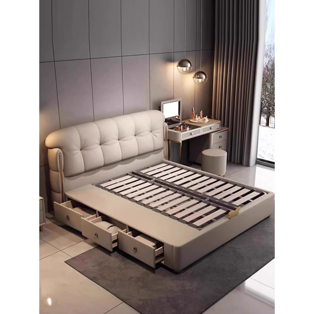 意大利无障碍豪华皮床现代简单优雅的主卧室大床2024新的小公寓三