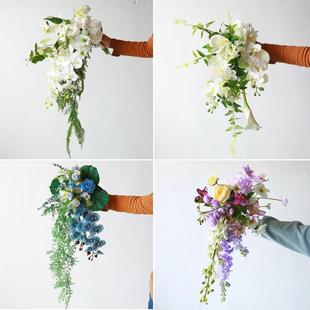 仿真花新娘结婚婚纱照水滴瀑布手捧花假花婚纱室外旅拍摄影道具花