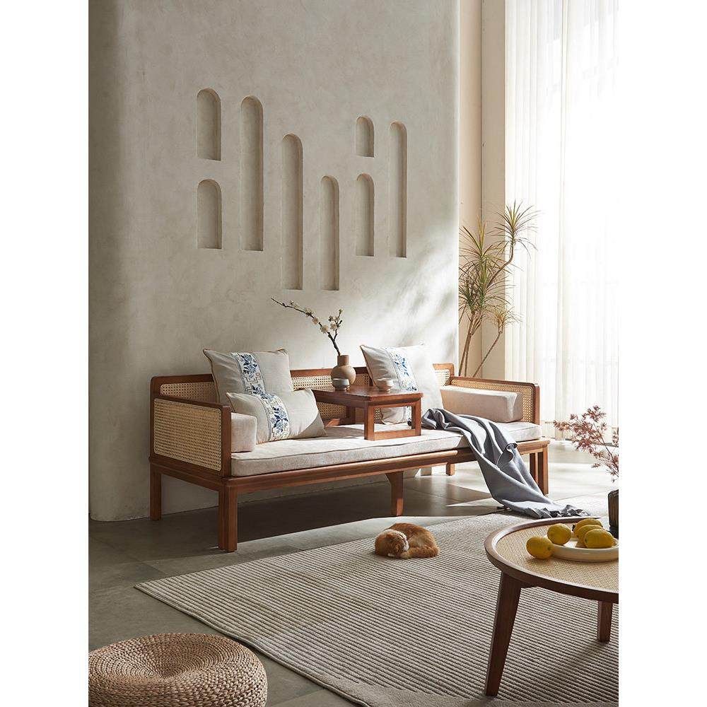 藤沙发客厅实木罗汉床组合小公寓新中国风灰木拉出伸缩床,住宅家具,罗汉床,淘宝优惠券,粉丝福利购,淘宝优惠卷