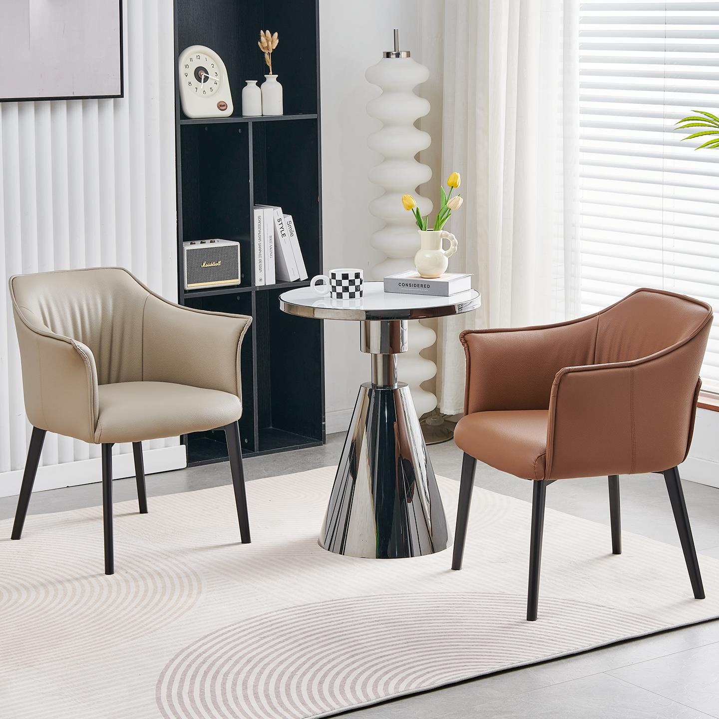 意式极简咖啡厅休息区会客洽谈桌椅组合美容院店铺接待休闲 沙发