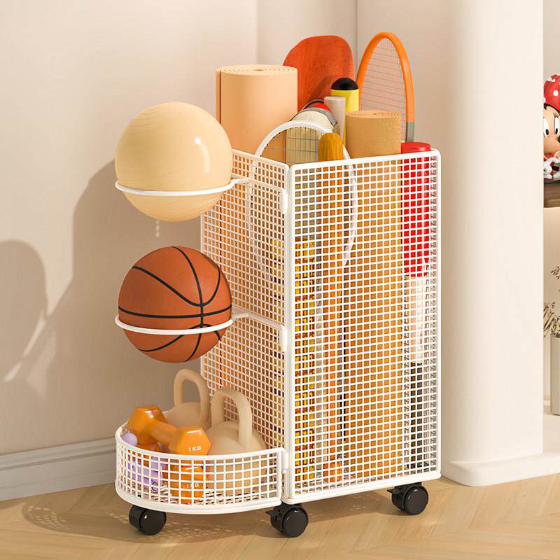 装篮球收纳桶家用瑜珈垫收纳筐带轮健身器材夹缝羽毛球拍置物架子