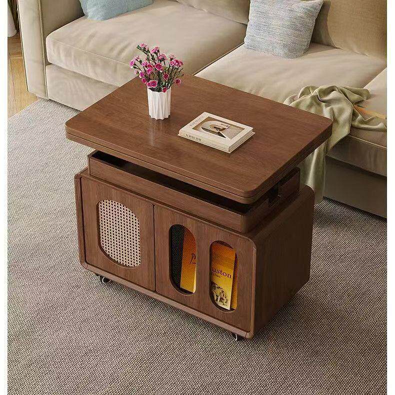 折叠茶几可移动茶几小户型客厅多功能胡桃色升降茶几小推车网红新