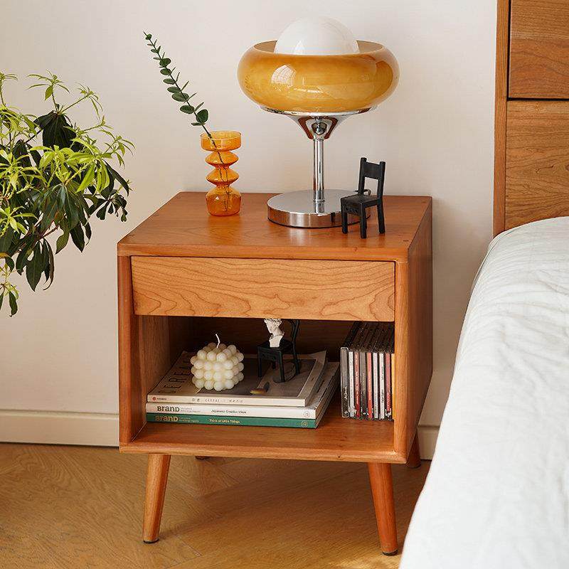 雅栈实木床头柜木白橡木床边柜储物柜卧室简约小斗柜樱桃木带抽屉