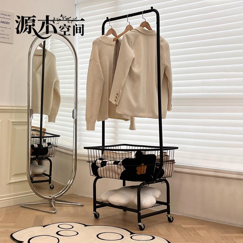落地展示挂衣架卧室置物晾衣服收纳层架服装店可移动式黑色衣帽架