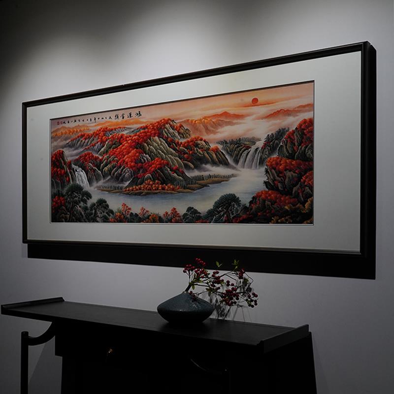 国画山水客厅沙发背景墙成品装饰画新中式苏绣刺绣鸿运当头风景画图片