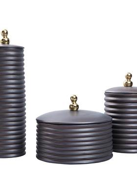 北欧家居饰品客厅博古架装饰罐创意工艺品陶瓷储物罐摆件旋纹盖罐