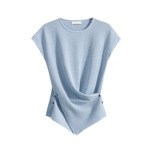 夏季 设计感上衣高级感收腰冰丝针织衫 法式 新款 女t恤正肩 薄款 短袖