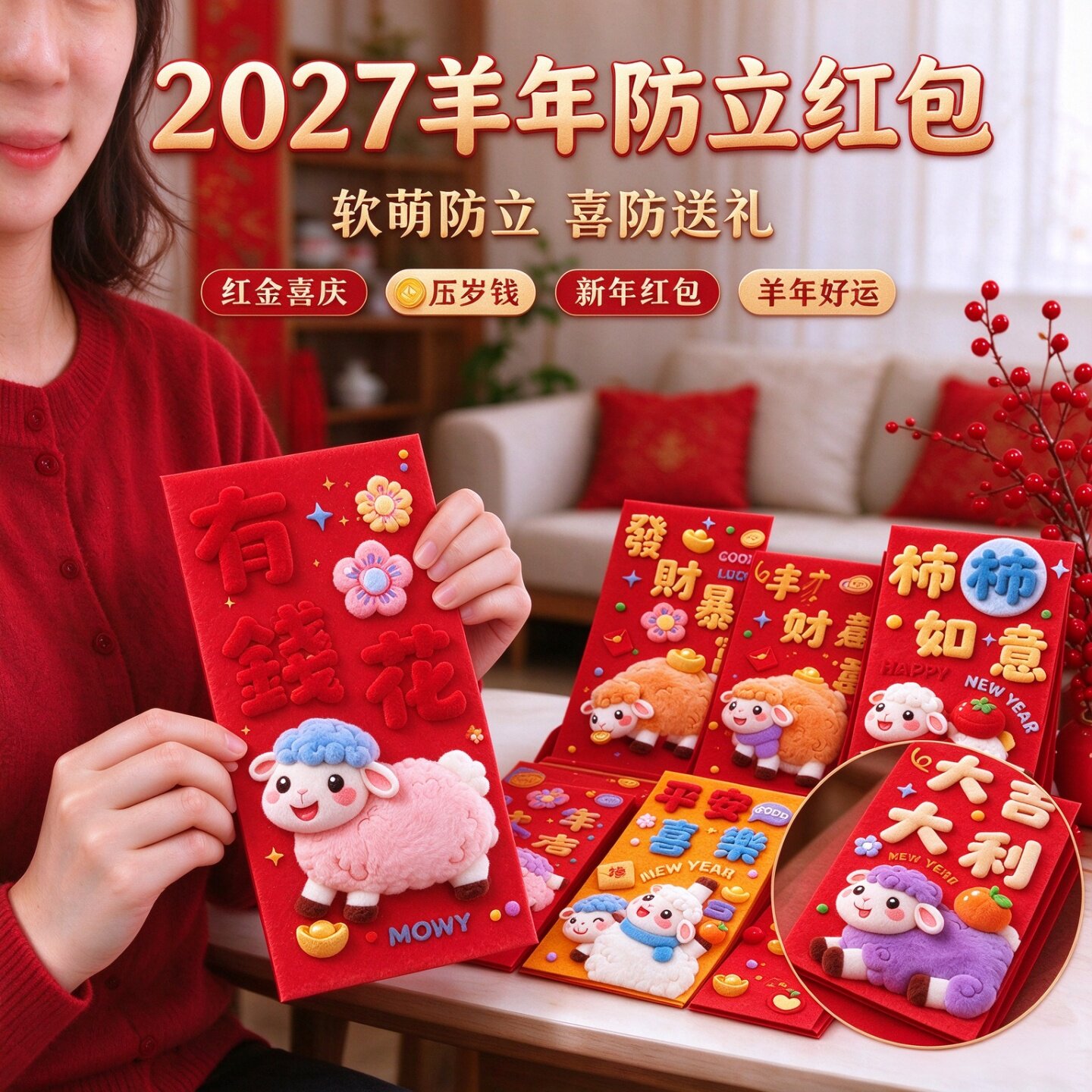 2027羊年防立体3D卡通利是封