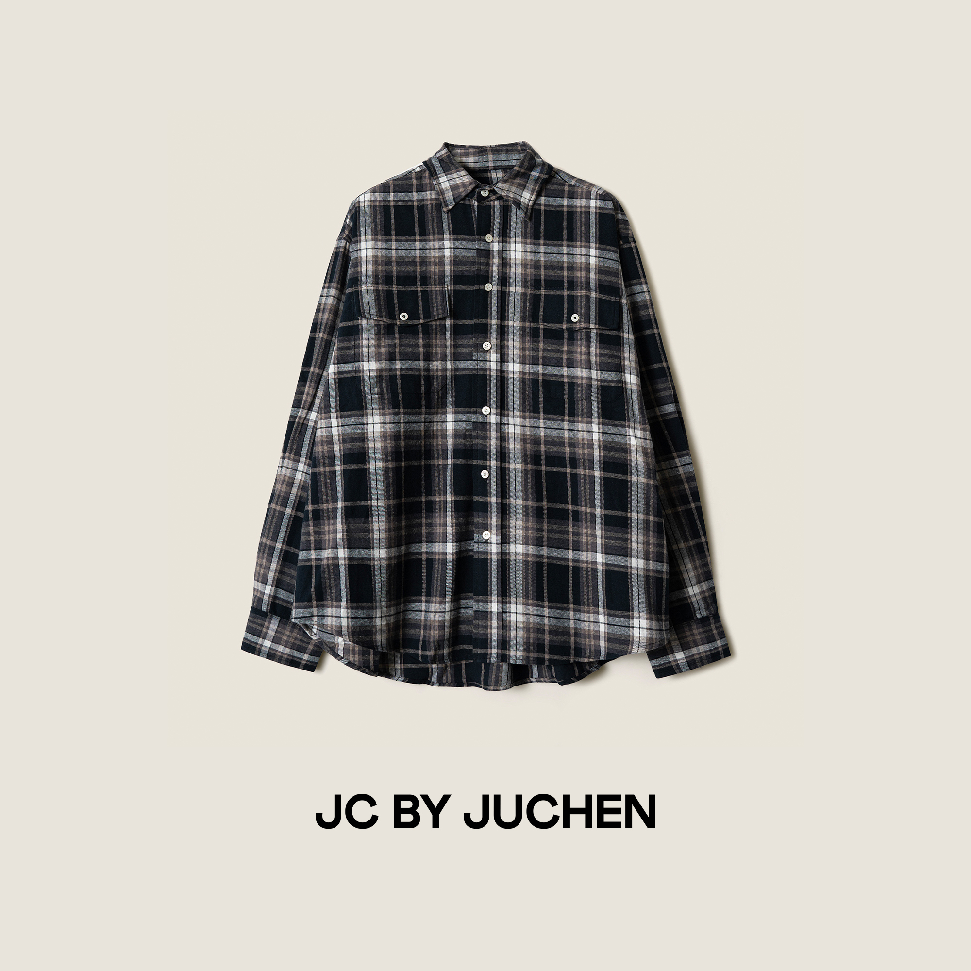 格子长袖宽松休闲衬衫