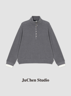 北欧格雷系软糯质感假两件双面磨毛感亨利半高领长袖上衣FW113237