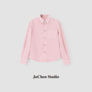 DW2410368 外套 春秋全棉斜纹水洗磨白樱花粉牛仔衬衫 894 YUAN