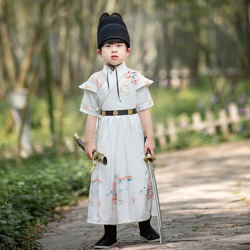 网红儿童汉服男童夏季薄款短袖中国风古装飞鱼服锦衣卫六一演出服
