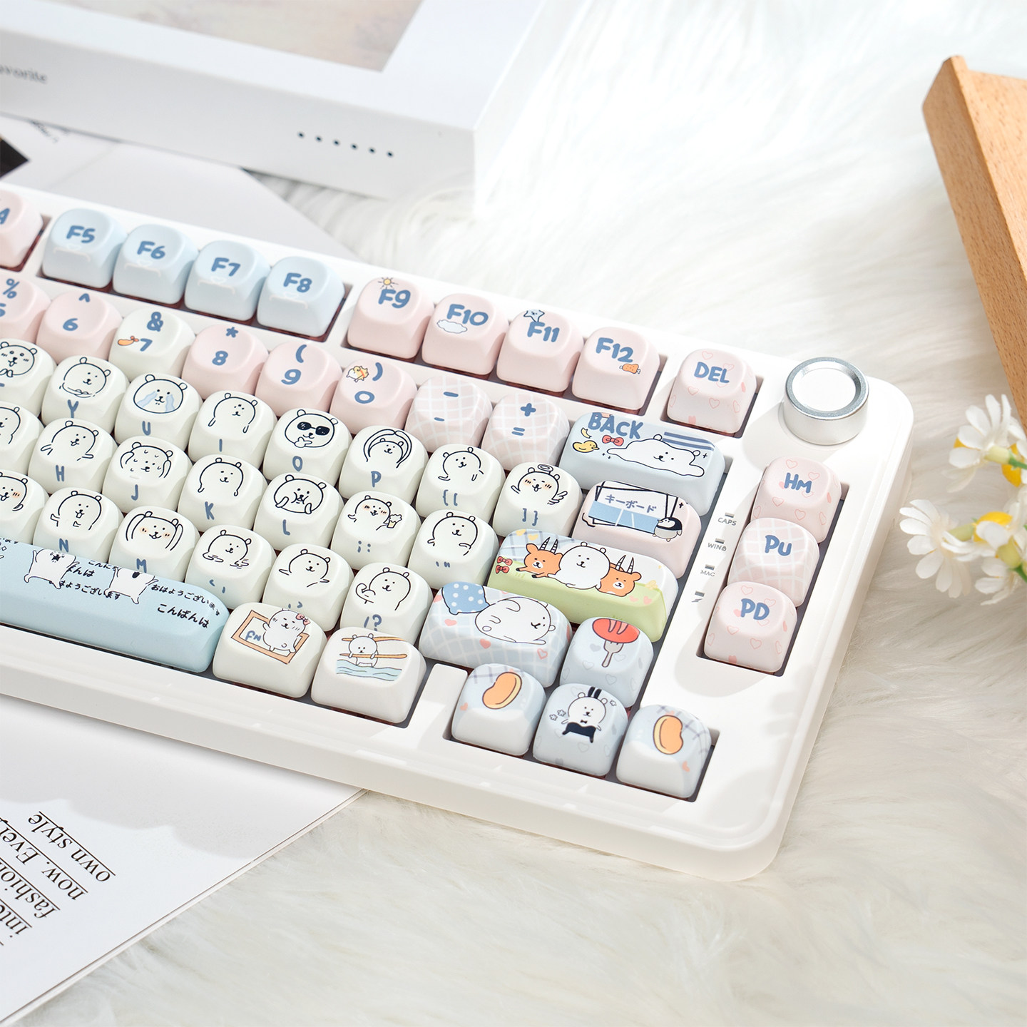 漫步猫YG75三模机械键盘有线无线蓝牙游戏办公静音麻将音带旋钮