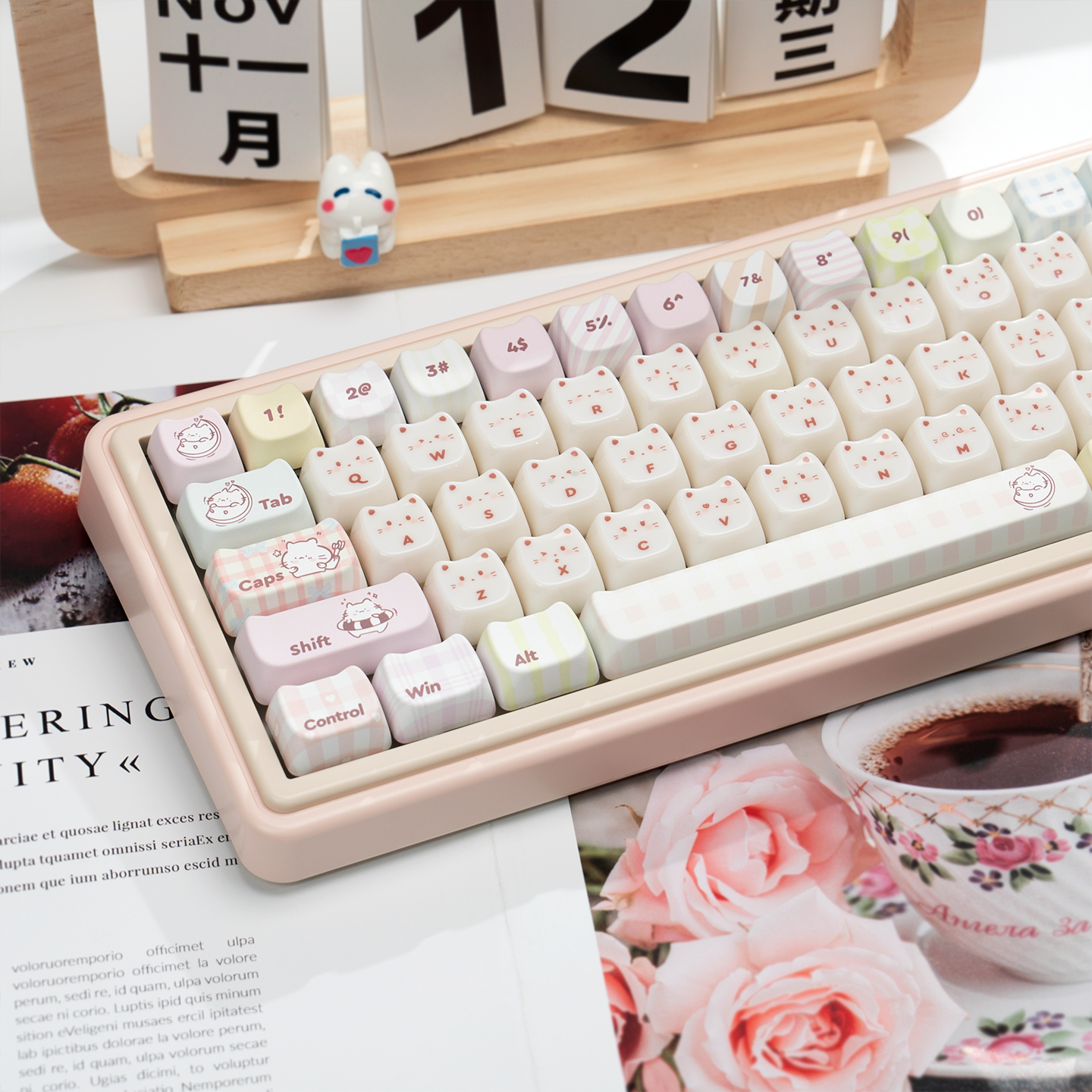 MAO贪吃小猫主键帽PC玉脂陶瓷手感可爱适配迈从k99 g87 hi75等