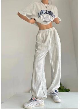 Alleys Gallery雪花灰色秋冬卫裤纯棉长裤宽松显瘦束脚运动裤男女