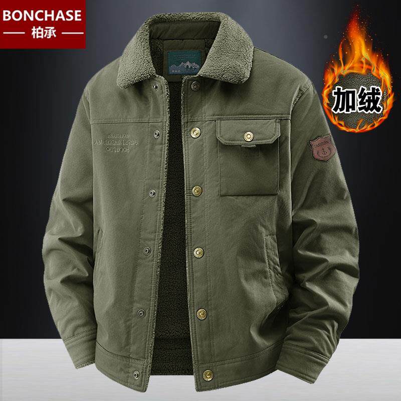 季工装棉外套加绒加男厚毛领棉316677BC冬衣男士大服码棉袄防寒保