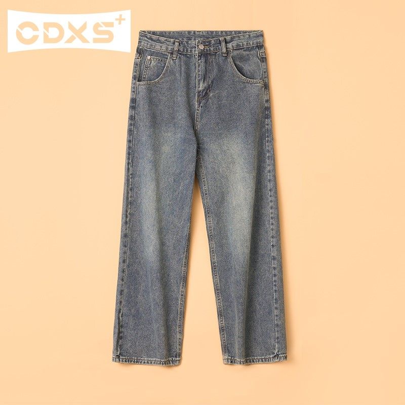 牛仔裤男直筒宽松美式复古做旧休闲阔腿百搭秋冬2023新款加绒长裤