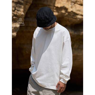 Quentin Marx日系360g男士秋季重磅纯棉长袖打底衫T恤休闲宽松潮