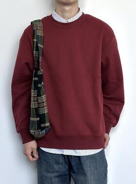 HMN Studio日系重磅420g圆领卫衣纯色基础款加绒宽松休闲套头卫衣