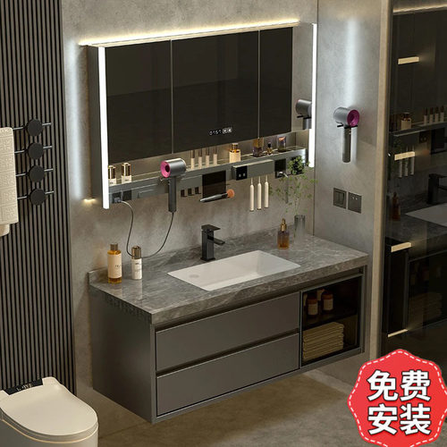 奶油风浴室柜组合定制