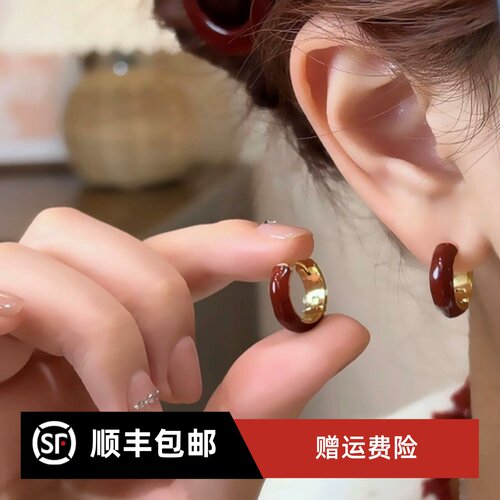 红色滴釉耳扣时尚耳饰精致耳环