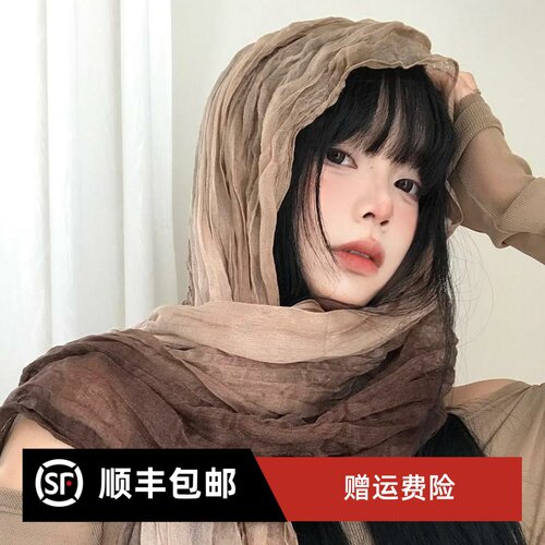 民族风围巾废土风亚麻褶