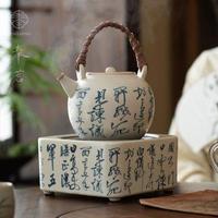 奉茗手繪詩文蘇打釉煮茶壺家用室內(nèi)圍爐煮茶電陶爐陶瓷可干燒大功