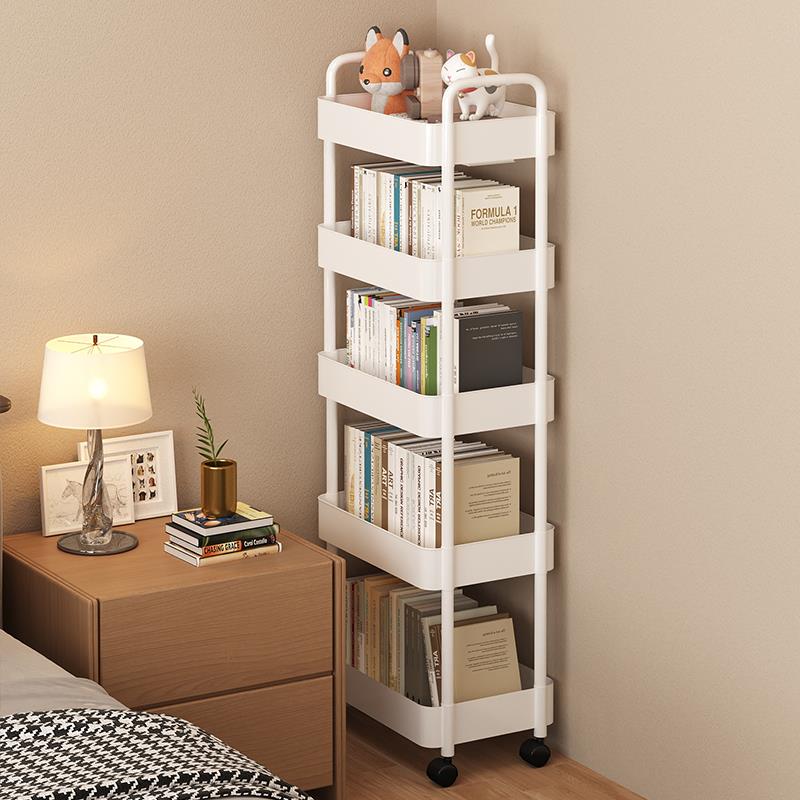书桌旁小书架窄缝夹缝小型简易收纳可移动多层落地带轮置物新北黄