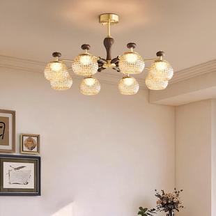 法式中古全铜客厅吊灯美式复古北美黑胡桃木双层吊灯